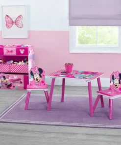Delta Children Minnie Mouse 4-Piece Playroom Solution – Set Includes Table And 2 Chairs And 6-Bin Toy Organizer Table & Chair Sets