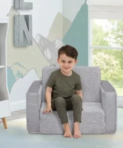 Delta Children Cozee Flip-Out Sherpa And Suede 2-in-1 Convertible Chair To Lounger For Kids Kids’ Chairs