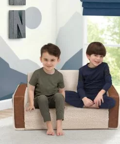 Delta Children Cozee Flip-Out Sherpa And Leather 2-in-1 Convertible Sofa To Lounger For Kids