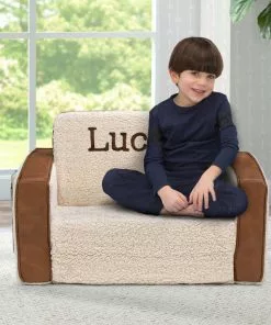 Delta Children Personalized Cozee Flip-Out Sherpa And Faux Leather 2-in-1 Convertible Chair To Lounger For Kids Personalization