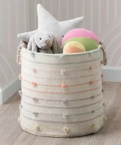 Delta Children Décor & Accessories Pastel Pom-Pom Handwoven Basket