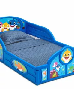 Delta Children Baby Shark Plastic Sleep And Play Toddler Bed With Attached Guardrails