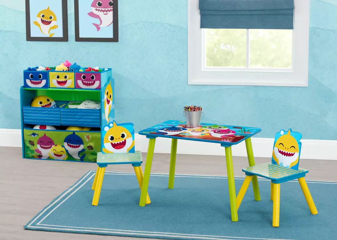 Delta Children Baby Shark 4-Piece Playroom Solution – Set Includes Table And 2 Chairs And 6-Bin Toy Organizer 4 Delta Children Baby Shark 4-Piece Playroom Solution – Set Includes Table And 2 Chairs And 6-Bin Toy Organizer