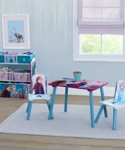 Delta Children Disney Frozen II 4-Piece Playroom Solution – Set Includes Table And 2 Chairs And 6-Bin Toy Organizer Table & Chair Sets