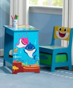 Delta Children Baby Shark Wood Art Desk And Chair Set With Dry Erase Top And Reusable Stickers Activity Desks