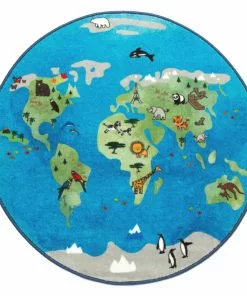 Delta Children World Map Round Area Rug For Kids, 39-Inch