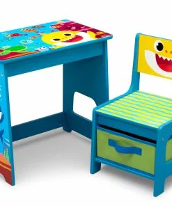 Delta Children Baby Shark Wood Art Desk And Chair Set With Dry Erase Top And Reusable Stickers Activity Desks