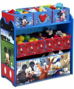 Delta Children Table & Chair Sets Mickey Mouse 4-Piece Playroom Solution – Set Includes Table And 2 Chairs And 6-Bin Toy Organizer