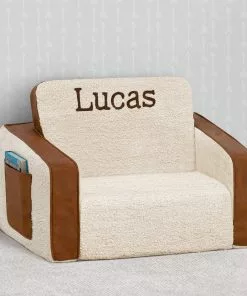 Delta Children Personalized Cozee Flip-Out Sherpa And Faux Leather 2-in-1 Convertible Chair To Lounger For Kids Personalization