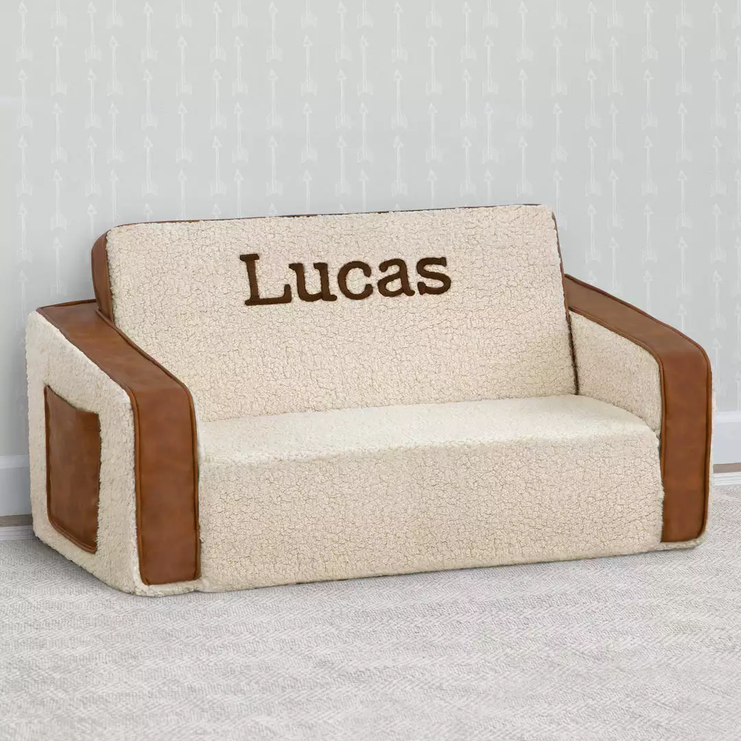 Delta Children Personalization Personalized Cozee Flip-Out Sherpa And Leather 2-in-1 Convertible Sofa To Lounger For Kids 8 Delta Children Personalization Personalized Cozee Flip-Out Sherpa And Leather 2-in-1 Convertible Sofa To Lounger For Kids