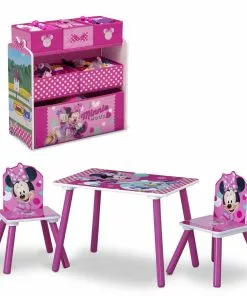 Delta Children Minnie Mouse 4-Piece Playroom Solution – Set Includes Table And 2 Chairs And 6-Bin Toy Organizer Table & Chair Sets
