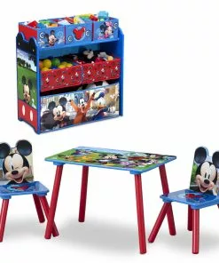 Delta Children Table & Chair Sets Mickey Mouse 4-Piece Playroom Solution – Set Includes Table And 2 Chairs And 6-Bin Toy Organizer