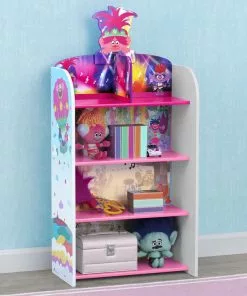 Delta Children Trolls World Tour Wooden Playhouse 4-Shelf Bookcase For Kids Sale