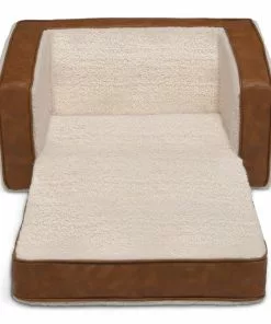 Delta Children Personalized Cozee Flip-Out Sherpa And Faux Leather 2-in-1 Convertible Chair To Lounger For Kids Personalization
