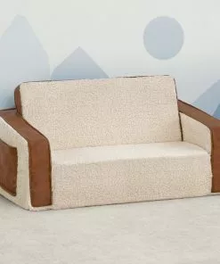 Delta Children Cozee Flip-Out Sherpa And Leather 2-in-1 Convertible Sofa To Lounger For Kids