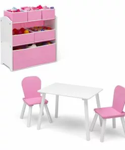 Delta Children 4-Piece Toddler Playroom Set – Includes Play Table And 6 Bin Toy Organizer With Reusable Vinyl Cling Stickers